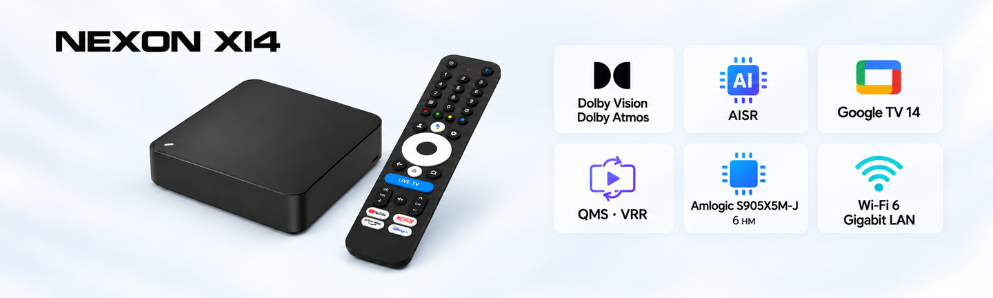 NEXON X14 — Dolby Vision, Dolby Atmos, AISR, Google TV 14, QMS, VRR, Wi-Fi 6 та Gigabit LAN